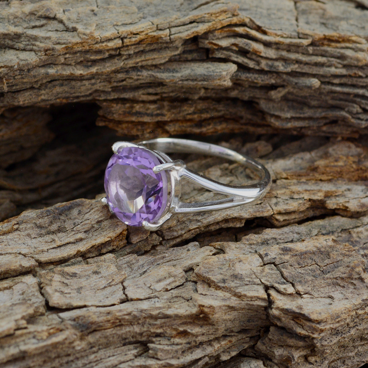 Amethyst Solitär Türkisch 925 Sterling Silber Lila Edelsteine Flüsterdünn Anmutiger Ring Schmuck