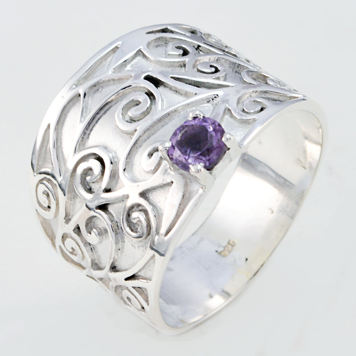 Amethyst Solitaire African 92.5 Silver Purple Gems Versatile Art Deco Ring Jewelry