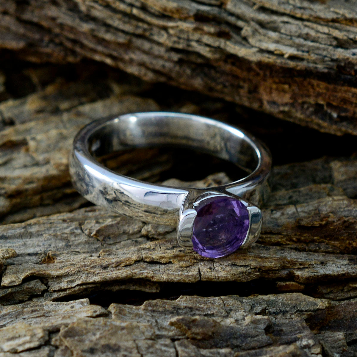 Amethyst Solitaire German 925 Sterling Silver Purple Gemstones Slim Glamorous Ring Jewelry