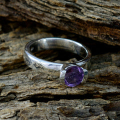 Amethyst Solitaire German 925 Sterling Silver Purple Gemstones Slim Glamorous Ring Jewelry
