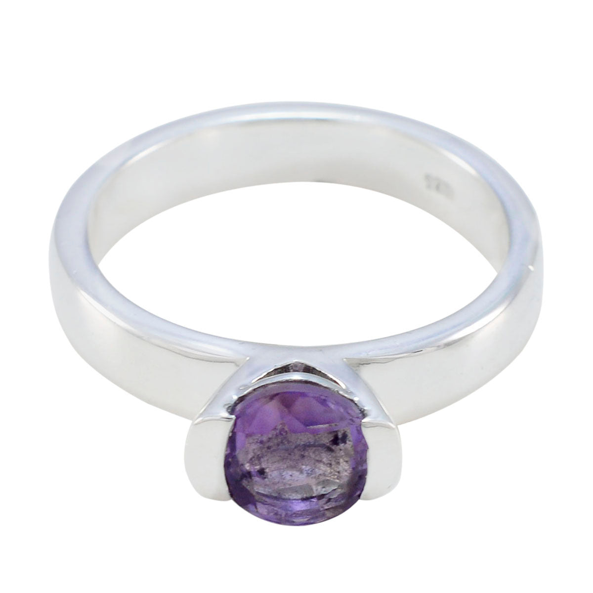 Amethyst Solitaire German 925 Sterling Silver Purple Gemstones Slim Glamorous Ring Jewelry