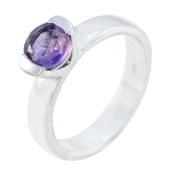 Amethyst Solitaire German 925 Sterling Silver Purple Gemstones Slim Glamorous Ring Jewelry