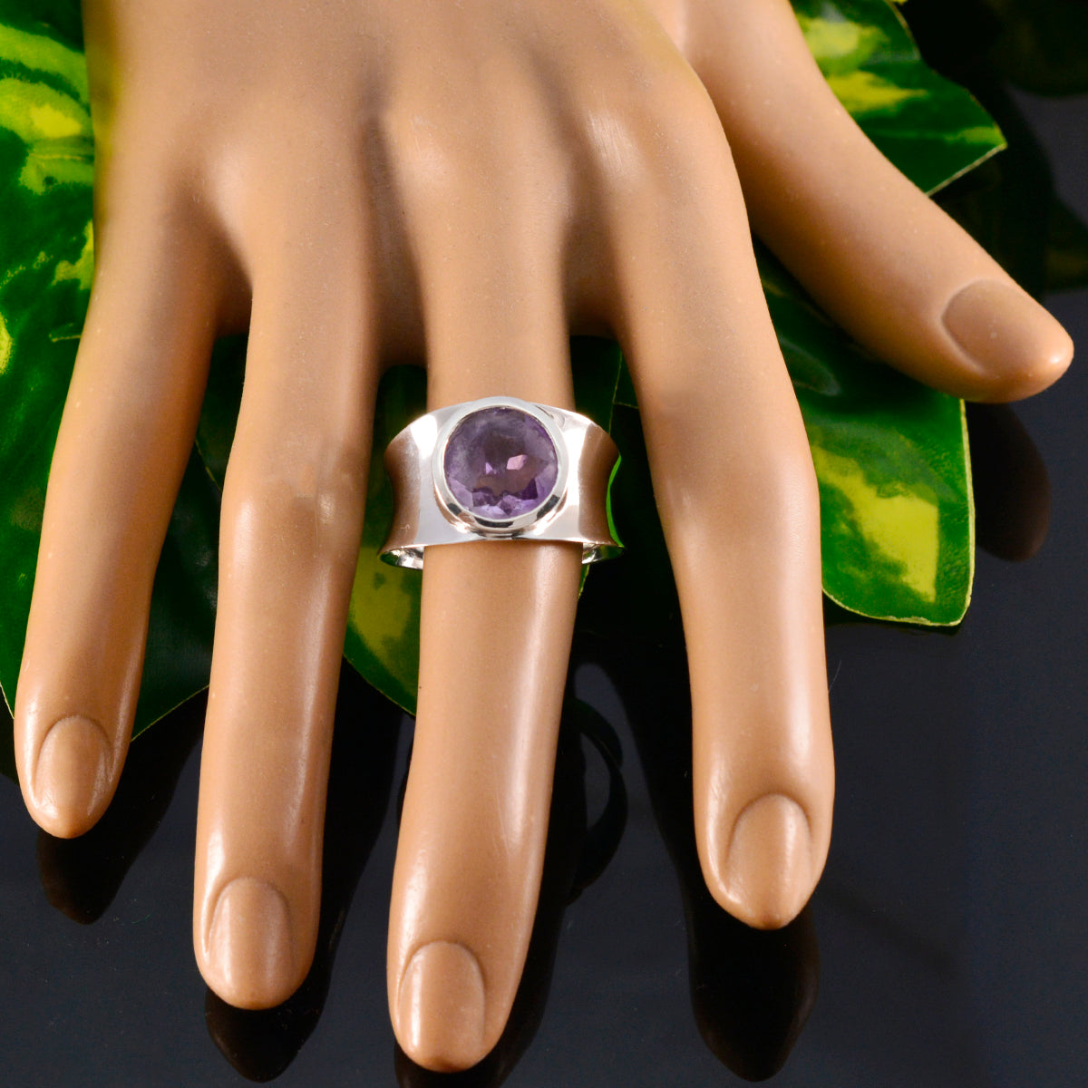 Amethyst Solitaire German 92.5 Silver Purple Gemstones Edgy Armor Band Jewellery