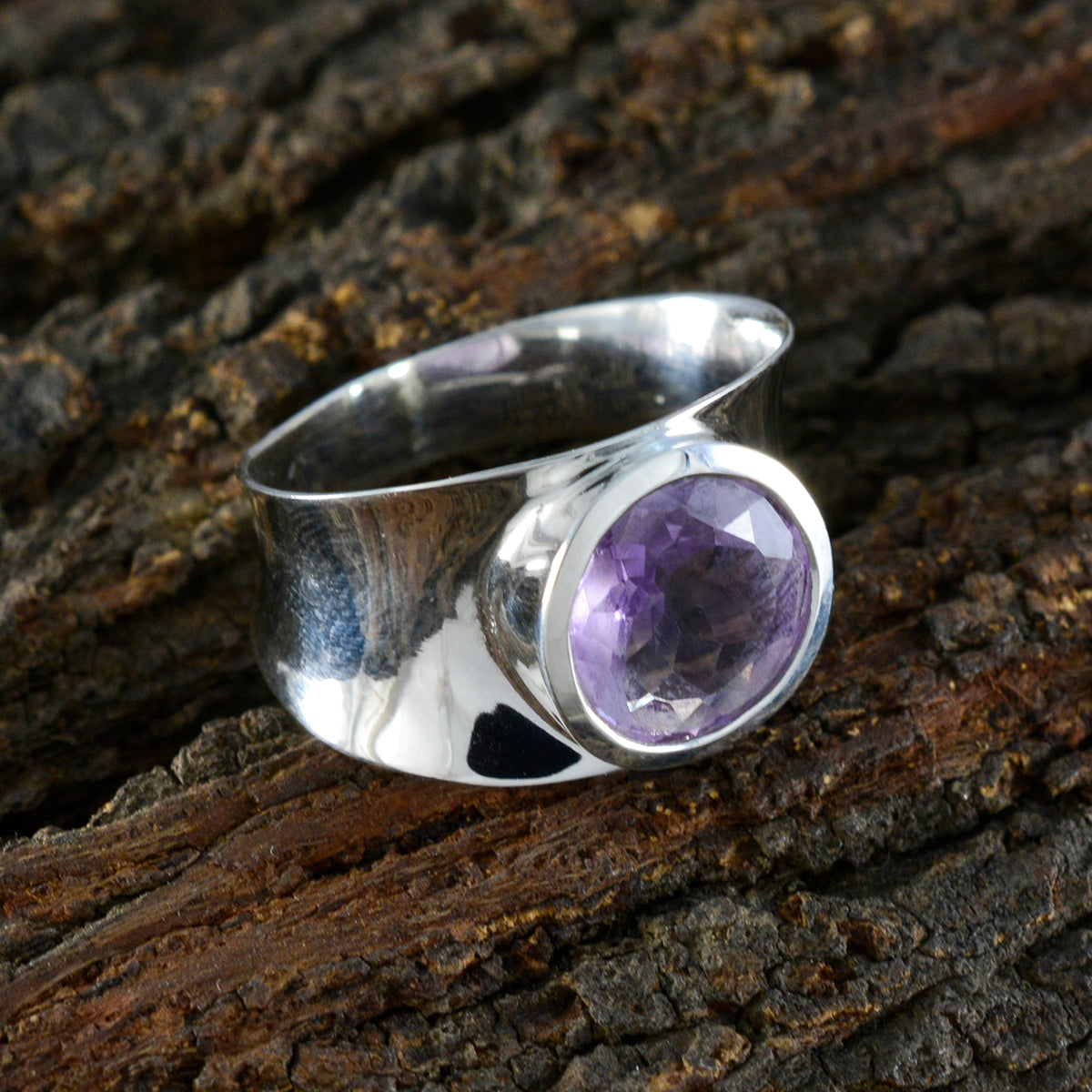 Amethyst Solitaire German 92.5 Silver Purple Gemstones Edgy Armor Band Jewellery