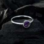 Amethyst Solitaire Korean Sterling Silver Purple Gems Dainty Romantic Ring Jewellery