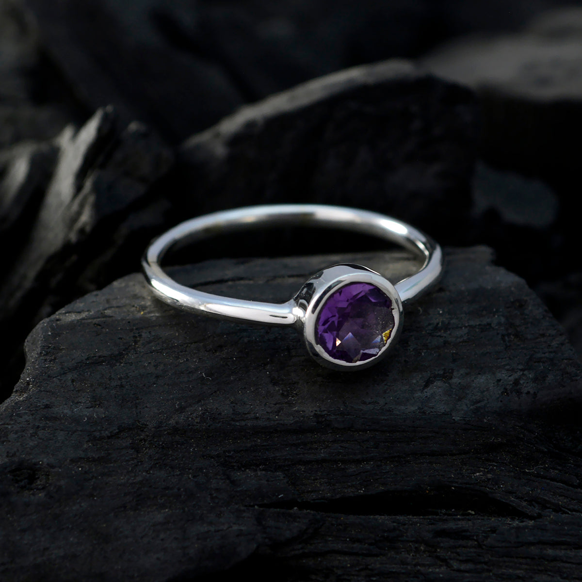 Amethyst Solitaire Korean Sterling Silver Purple Gems Dainty Romantic Ring Jewellery
