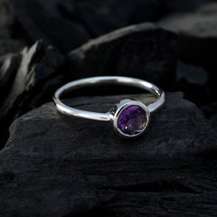 Amethyst Solitaire Korean Sterling Silver Purple Gems Dainty Romantic Ring Jewellery