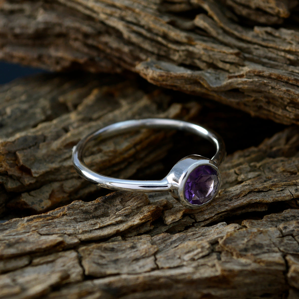 Amethyst Solitaire Korean Sterling Silver Purple Gems Dainty Romantic Ring Jewellery