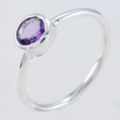 Amethyst Solitaire Korean Sterling Silver Purple Gems Dainty Romantic Ring Jewellery