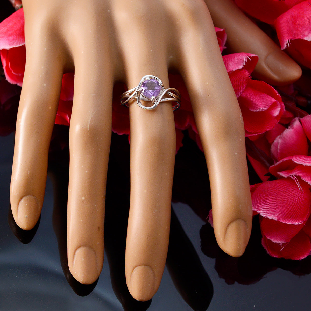 Amethyst Solitaire Korean Sterling Silver Purple Gemstone Delicate Trendy Ring Jewellery