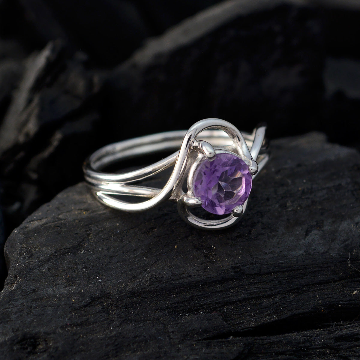 Amethyst Solitaire Korean Sterling Silver Purple Gemstone Delicate Trendy Ring Jewellery