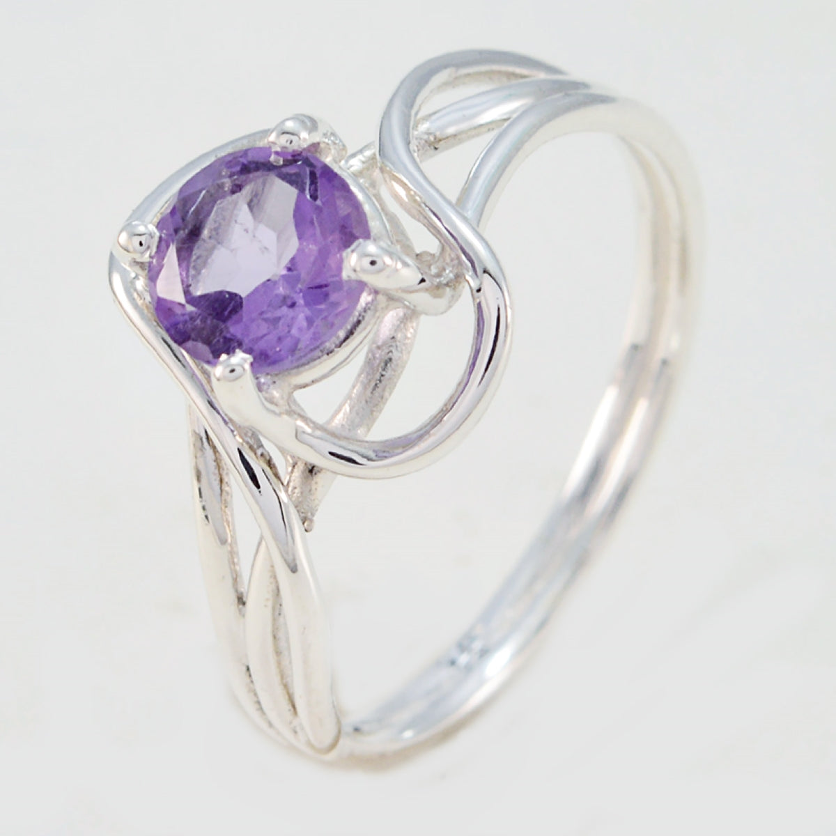 Amethyst Solitaire Korean Sterling Silver Purple Gemstone Delicate Trendy Ring Jewellery