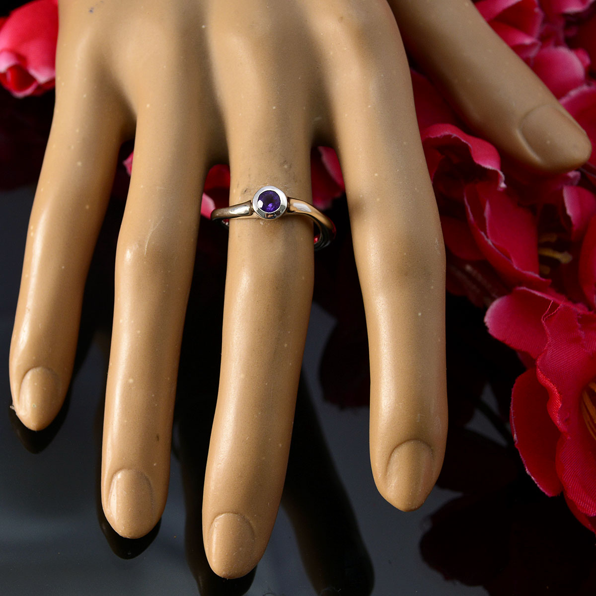 Amethyst Solitaire Japanese 925 Silver Purple Gems Whisper thin Romantic Ring Jewelry