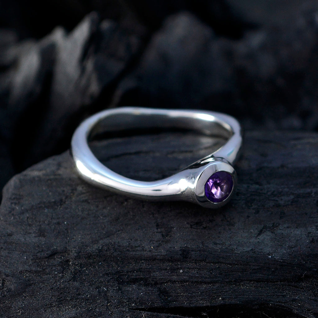 Amethyst Solitaire Japanese 925 Silver Purple Gems Whisper thin Romantic Ring Jewelry