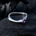 Amethyst Solitaire Japanese 925 Silver Purple Gems Whisper thin Romantic Ring Jewelry