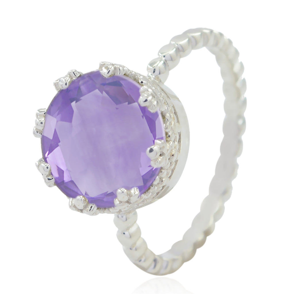 Amethyst Solitaire German 92.5 Silver Purple Gemstone Slim Fairytale Ring Jewelry