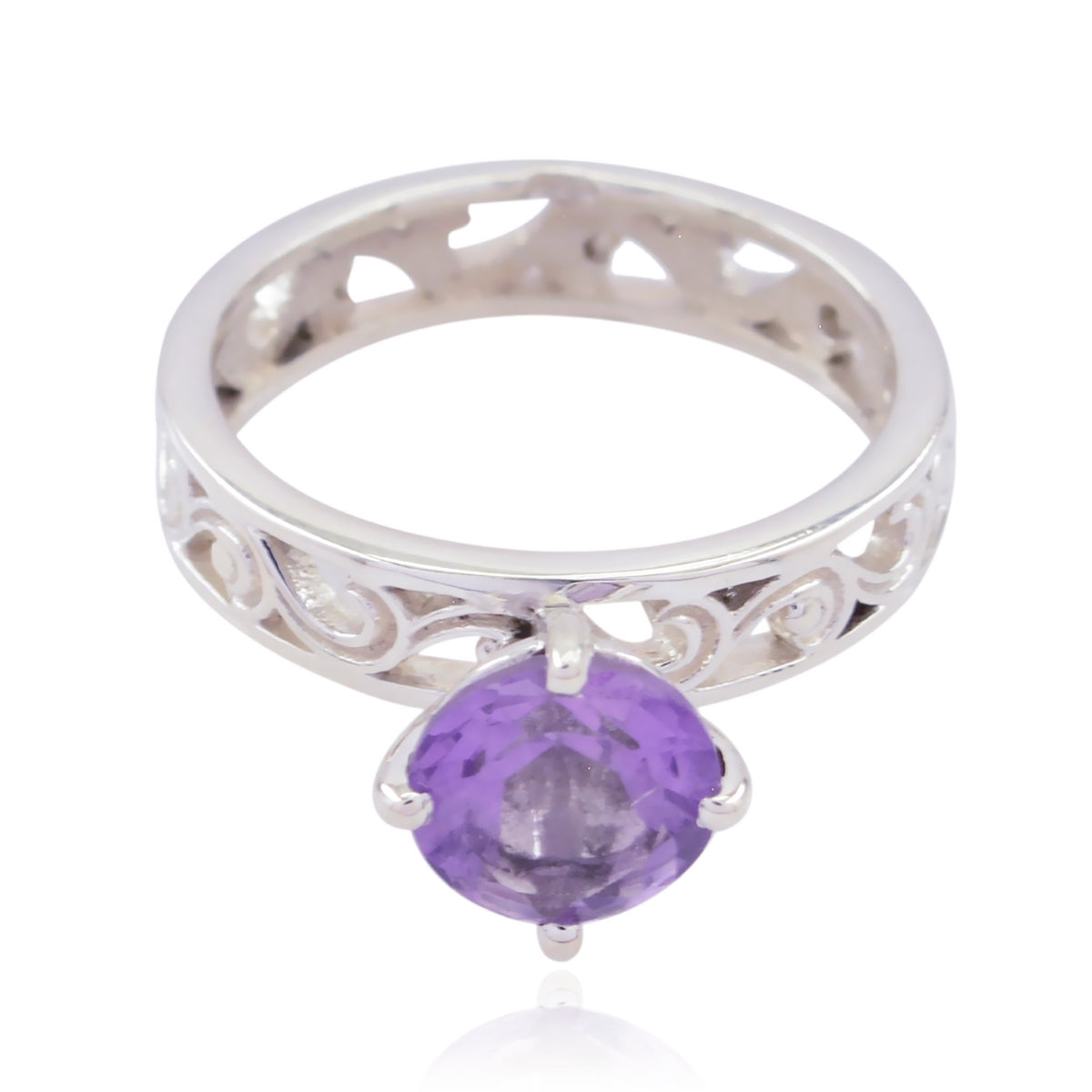 Amethyst Solitaire Mexican Sterling Silver Purple Gemstone Slim Filigree Ring Jewelry