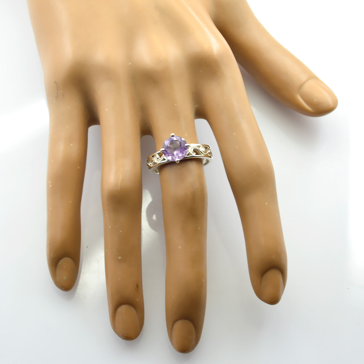 Amethyst Solitaire Mexican Sterling Silver Purple Gemstone Slim Filigree Ring Jewelry