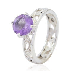 Amethyst Solitaire Mexican Sterling Silver Purple Gemstone Slim Filigree Ring Jewelry