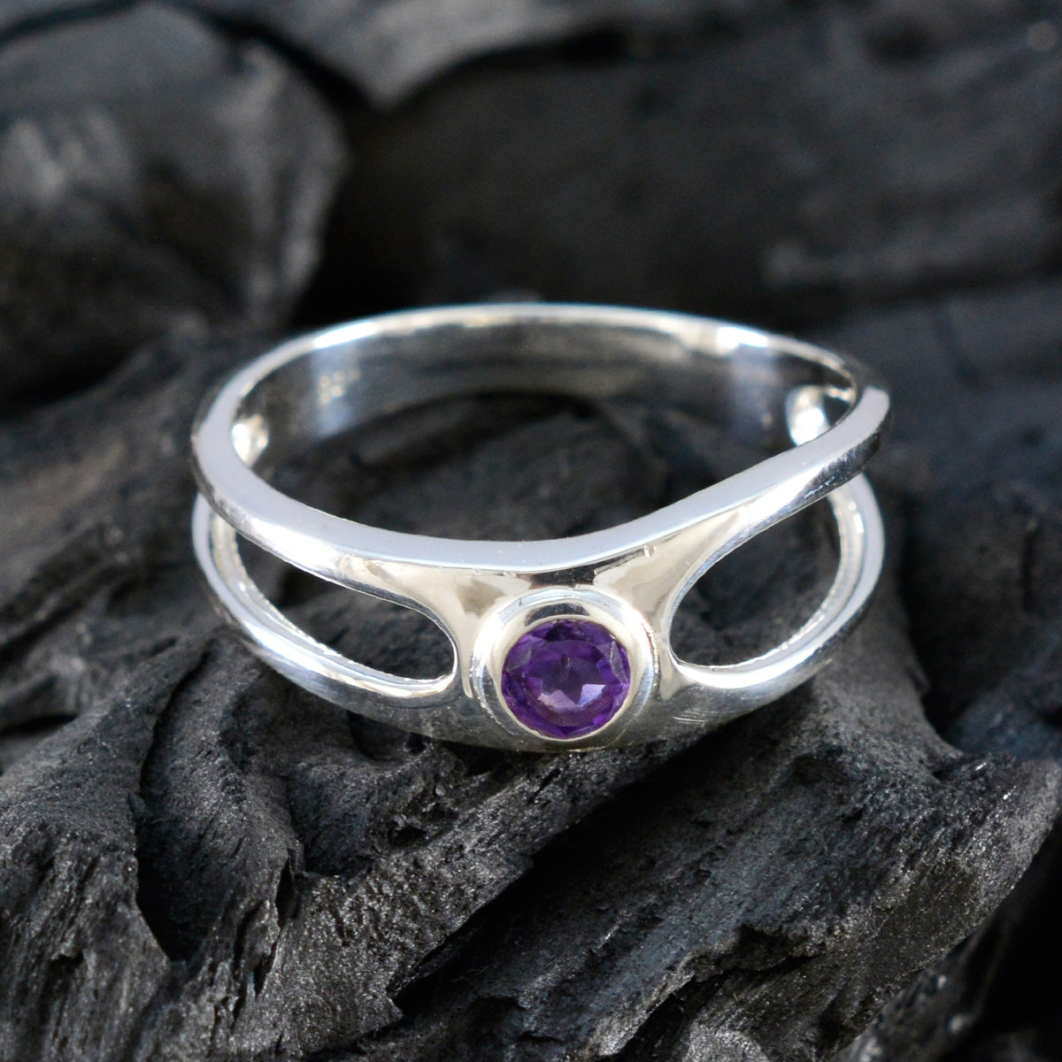 Amethyst Solitaire American 92.5 Silver Purple Gems Whisper thin Abstract Ring Jewelry