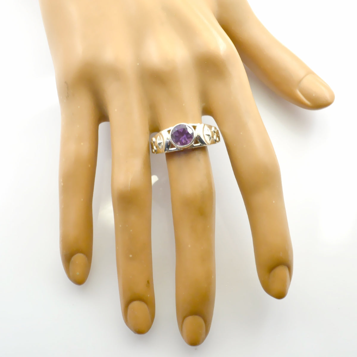 Anello sottile in filigrana con ametista solitaria in argento 925 messicano e pietre preziose viola Immagine secondaria del prodotto