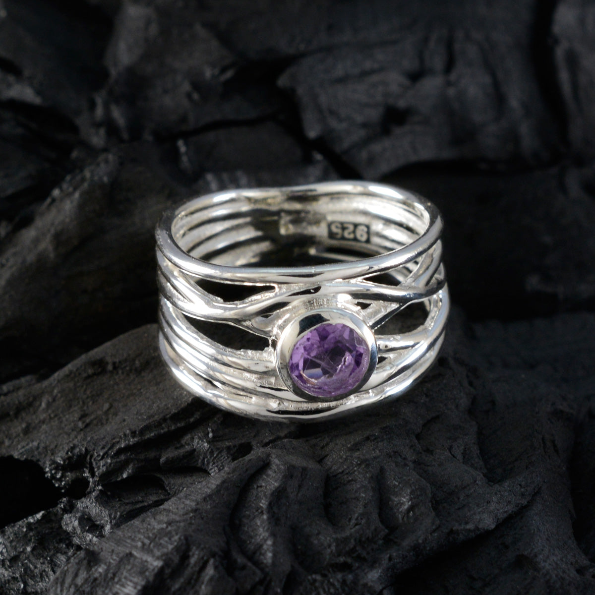 Amethyst Solitaire Australian 925 Sterling Silver Purple Gems Eye catching Rope Wire Band Jewelry