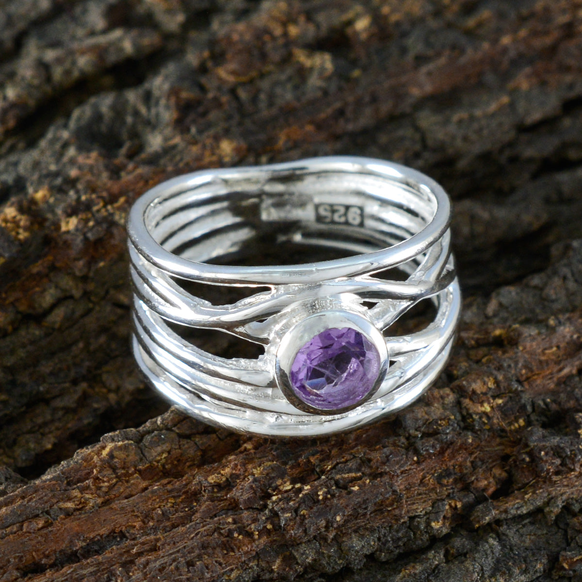Amethyst Solitaire Australian 925 Sterling Silver Purple Gems Eye catching Rope Wire Band Jewelry