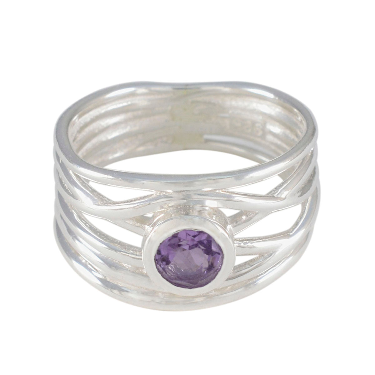 Amethyst Solitaire Australian 925 Sterling Silver Purple Gems Eye catching Rope Wire Band Jewelry メイン画像