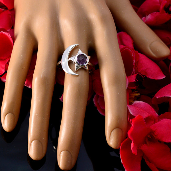 Amethyst Solitaire German 925 Sterling Silver Purple Gems Featherlight Moon & Star Ring Jewelry