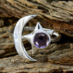 Amethyst Solitaire German 925 Sterling Silver Purple Gems Featherlight Moon & Star Ring Jewelry
