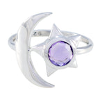 Amethyst Solitaire German 925 Sterling Silver Purple Gems Featherlight Moon & Star Ring Jewelry