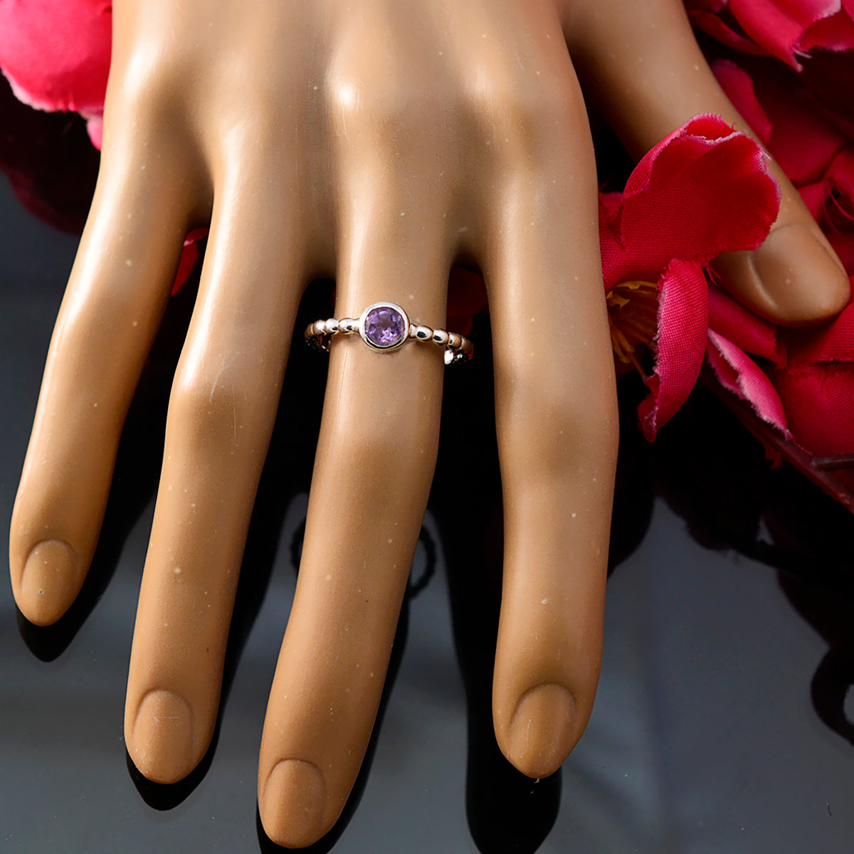 Amethyst Solitaire African 925 Silver Purple Gems Slim Trendy Ring Jewelry
