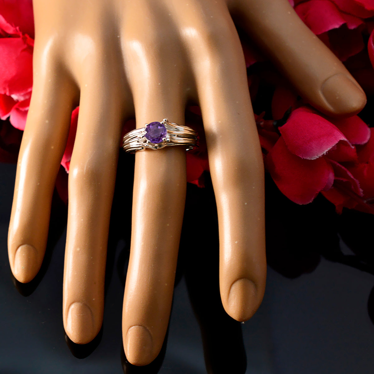 Amethyst Solitaire Russian 925 Sterling Silver Purple Gems Classic Romantic Ring Jewelry