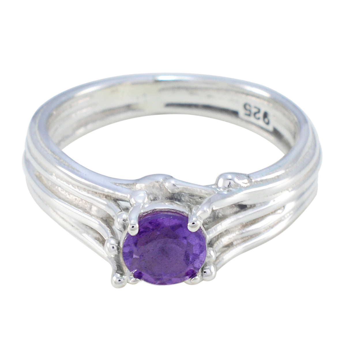 Amethyst Solitaire Russian 925 Sterling Silver Purple Gems Classic Romantic Ring Jewelry Immagine principale del prodotto