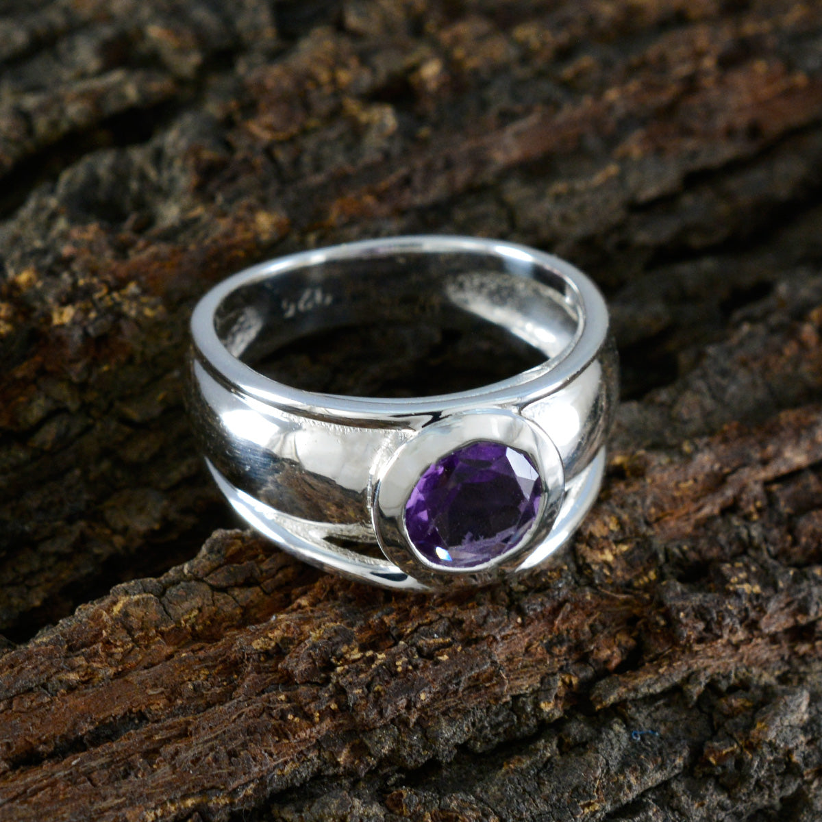 Amethyst Solitaire Egyptian 92.5 Silver Purple Gems Classic Abstract Ring Jewellery