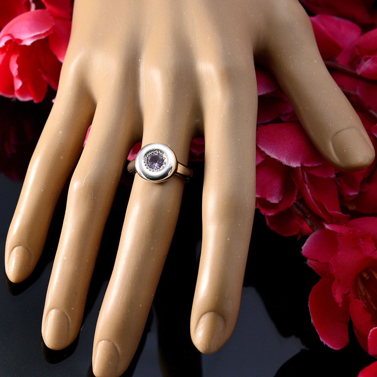 Amethyst Solitaire Korean Silver Purple Gemstones Whisper thin Luxurious Ring Jewelry