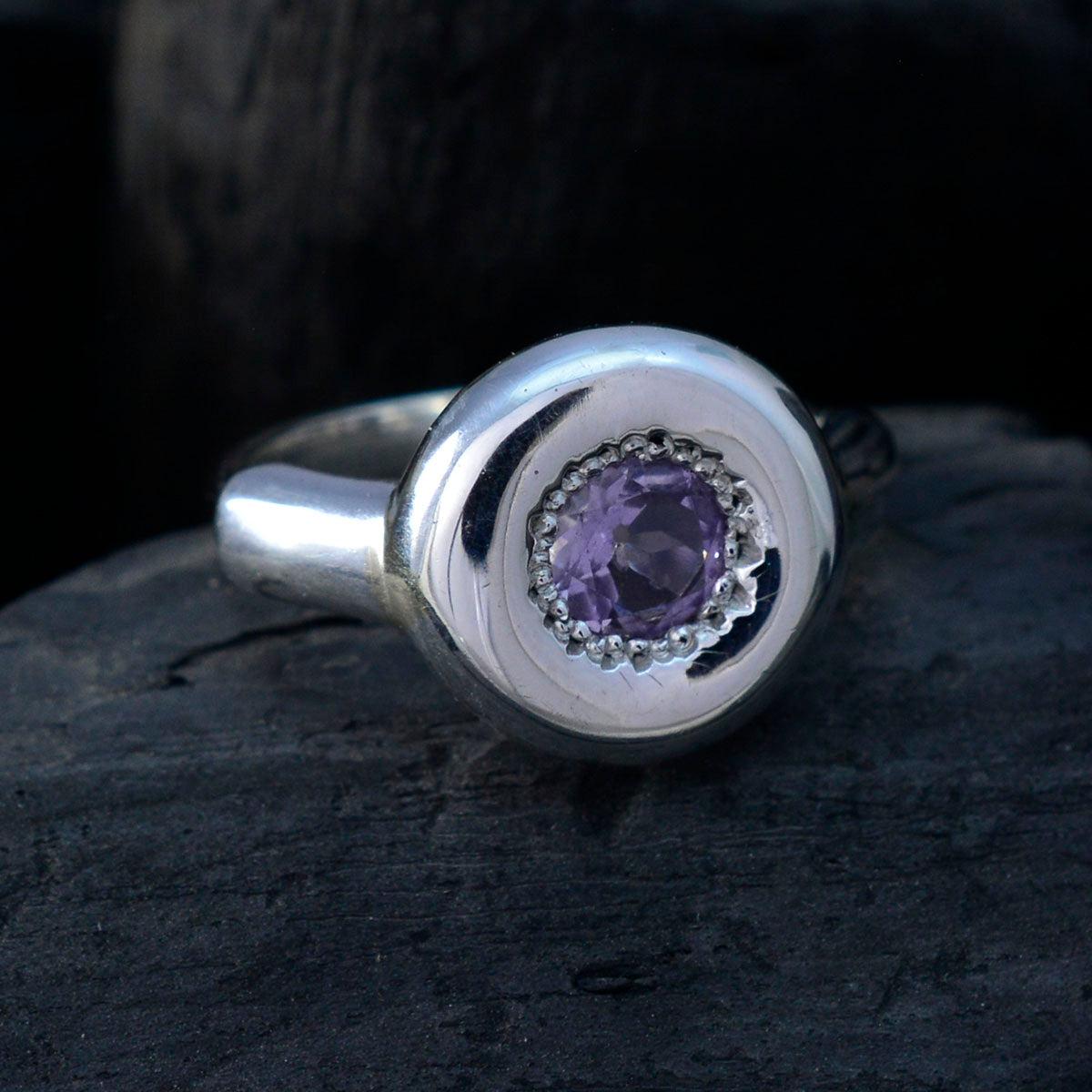 Amethyst Solitaire Korean Silver Purple Gemstones Whisper thin Luxurious Ring Jewelry