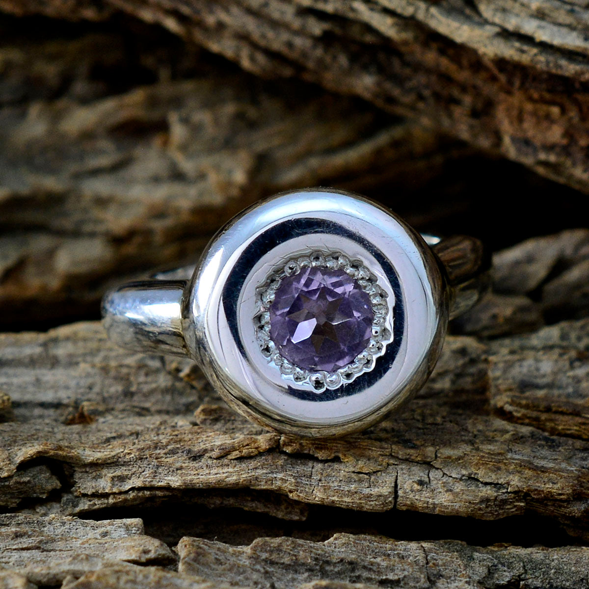 Amethyst Solitaire Korean Silver Purple Gemstones Whisper thin Luxurious Ring Jewelry