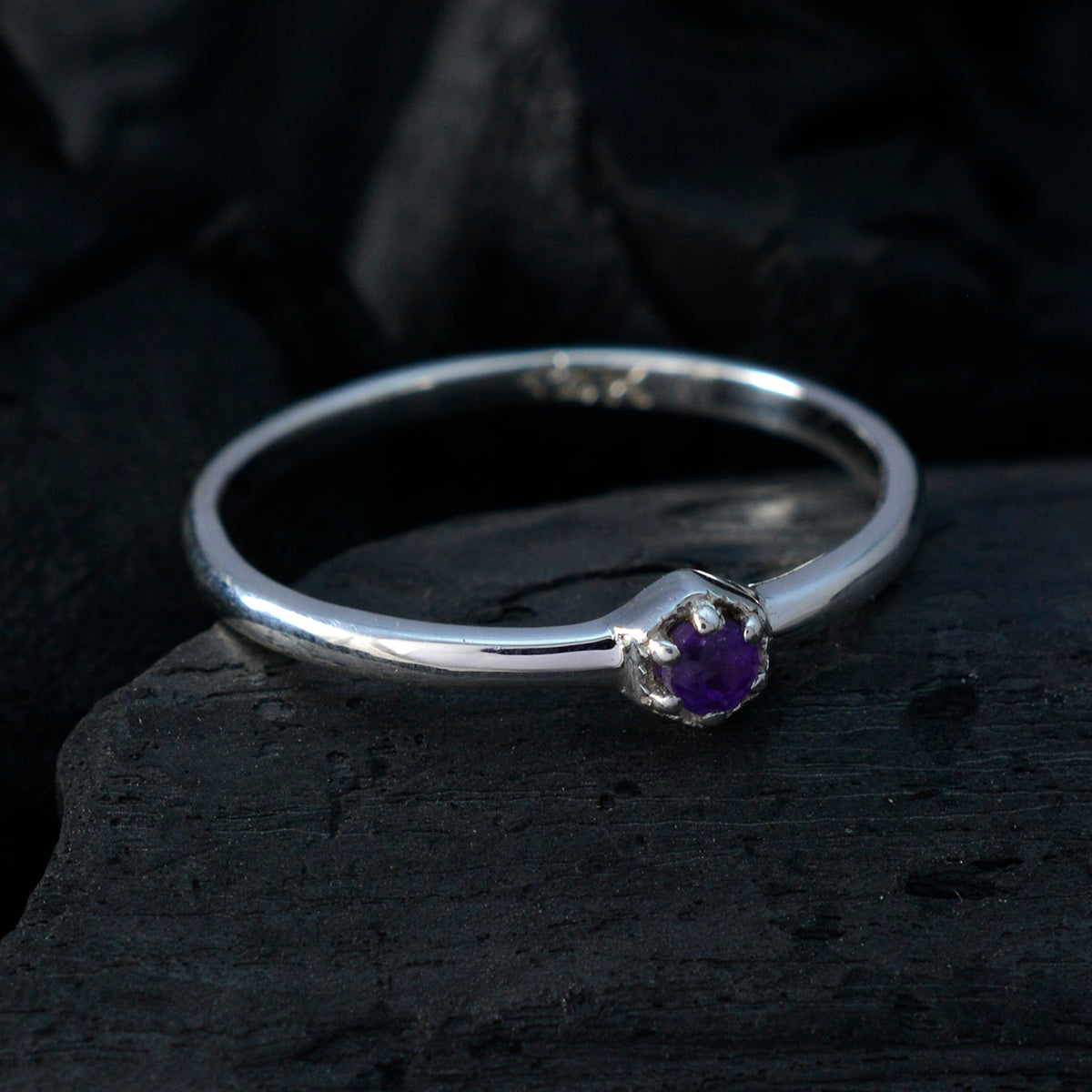 Amethyst Solitaire Turkish 925 Silver Purple Gemstone Elegant  Glamorous Ring Jewelry