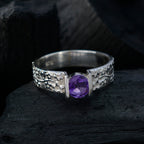 Amethyst Solitaire Indian 92.5 Silver Purple Gemstones Tiny Sophisticated Ring Jewellery