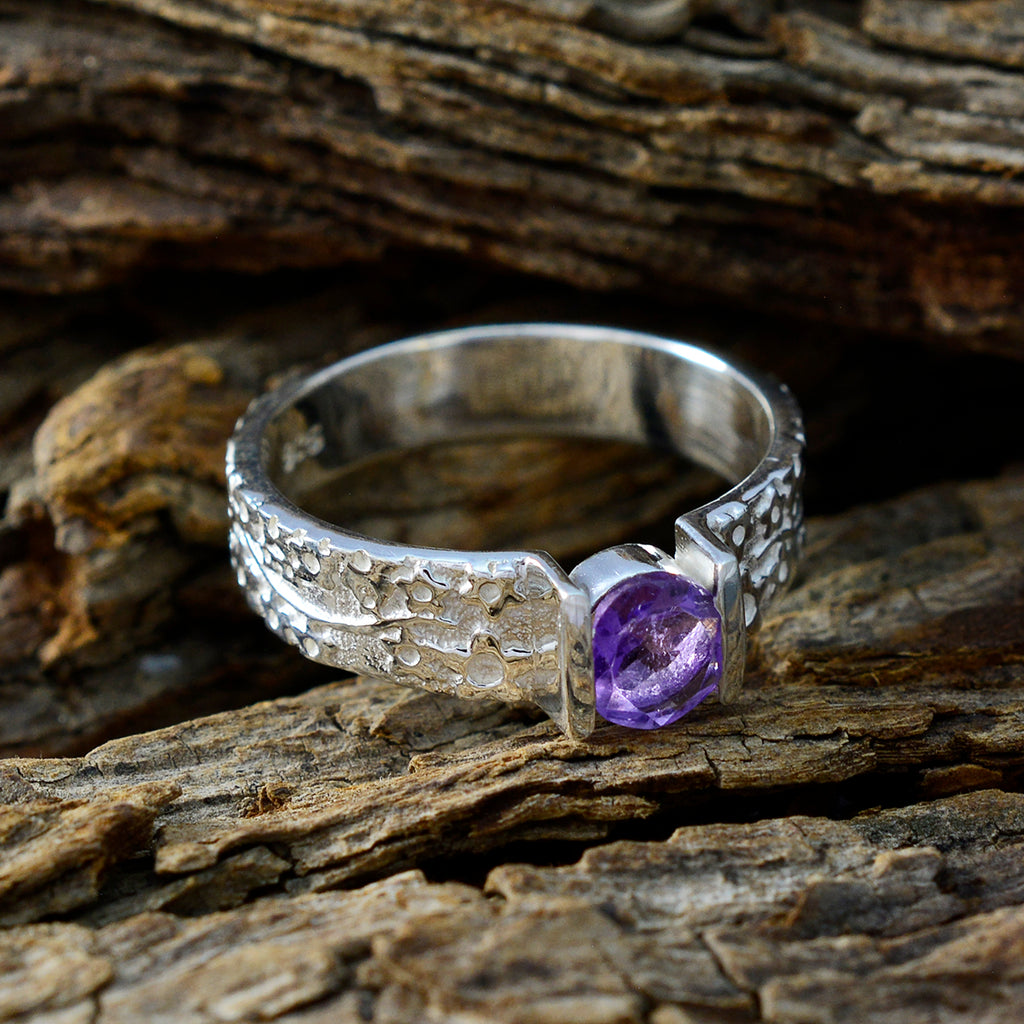 Amethyst Solitaire Indian 92.5 Silver Purple Gemstones Tiny Sophisticated Ring Jewellery