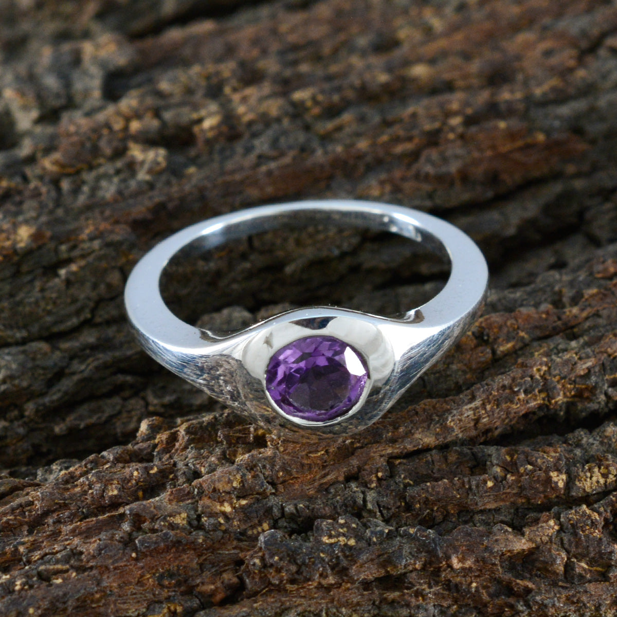 Amethyst Solitaire German Silver Purple Gems Featherlight Feminine Ring Jewelry