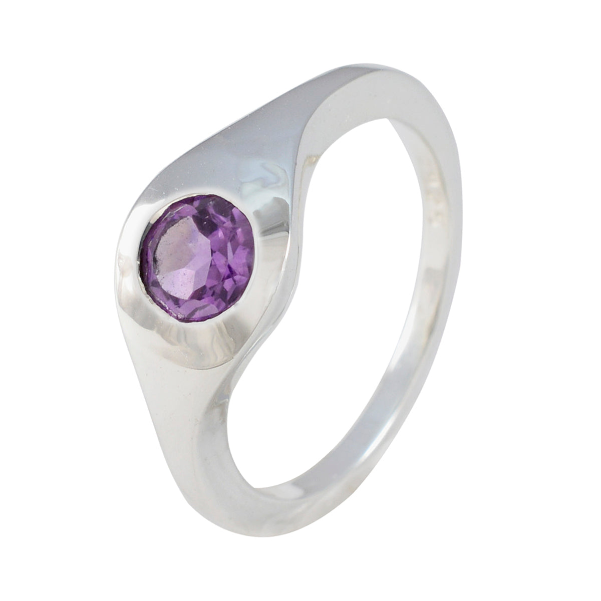 Bague féminine légère en argent allemand avec solitaire améthyste et pierres violettes Image secondaire du produit