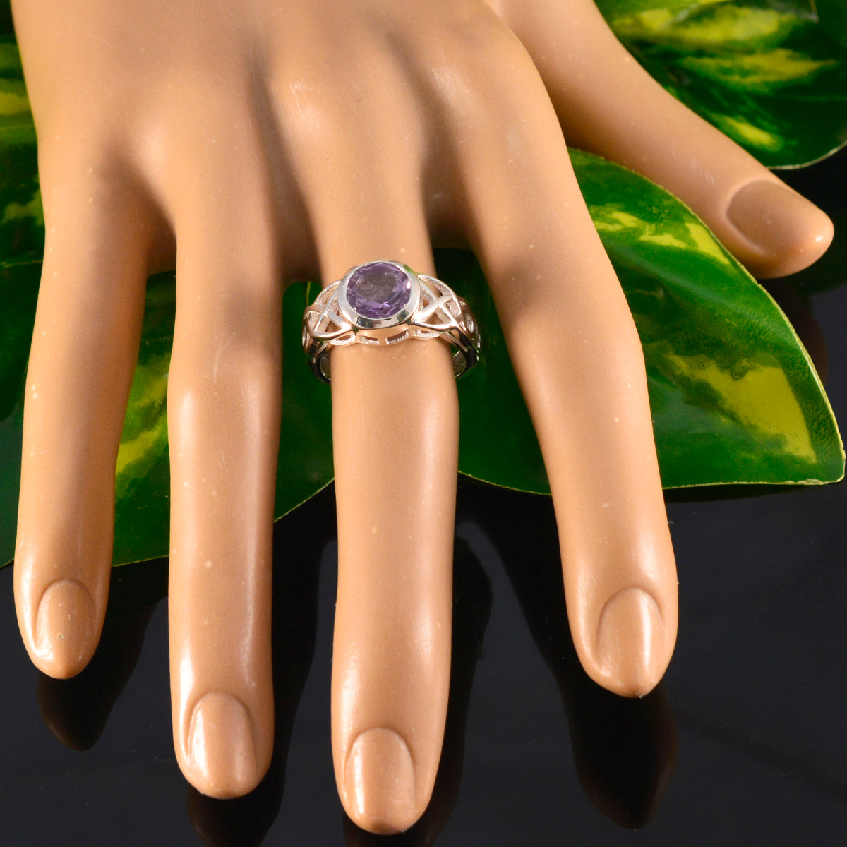 Amethyst Solitaire Japanese 925 Silver Purple Gems Dainty Graceful Ring Jewelry