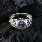 Amethyst Solitaire Japanese 925 Silver Purple Gems Dainty Graceful Ring Jewelry