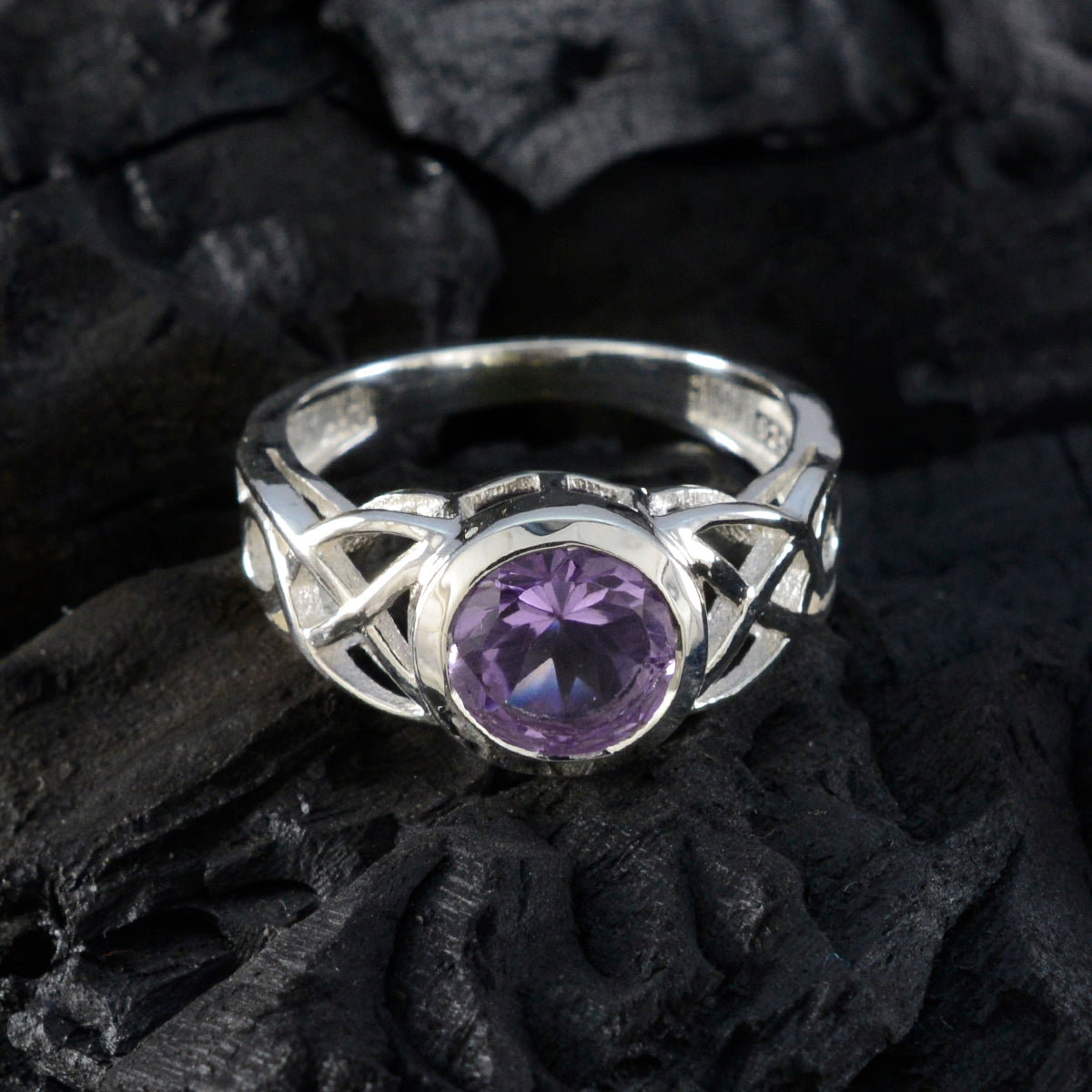 Amethyst Solitaire Japanese 925 Silver Purple Gems Dainty Graceful Ring Jewelry