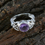Amethyst Solitaire Japanese 925 Silver Purple Gems Dainty Graceful Ring Jewelry