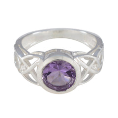 Amethyst Solitaire Japanese 925 Silver Purple Gems Dainty Graceful Ring Jewelry