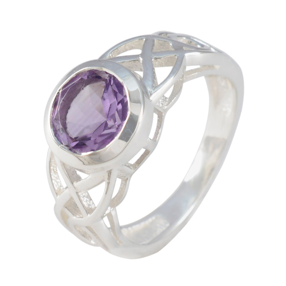 Amethyst Solitaire Japanese 925 Silver Purple Gems Dainty Graceful Ring Jewelry