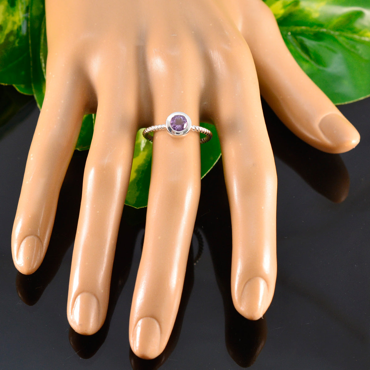 Amethyst Solitaire Japanese 92.5 Silver Purple Gems Delicate Modern Ring Jewelry
